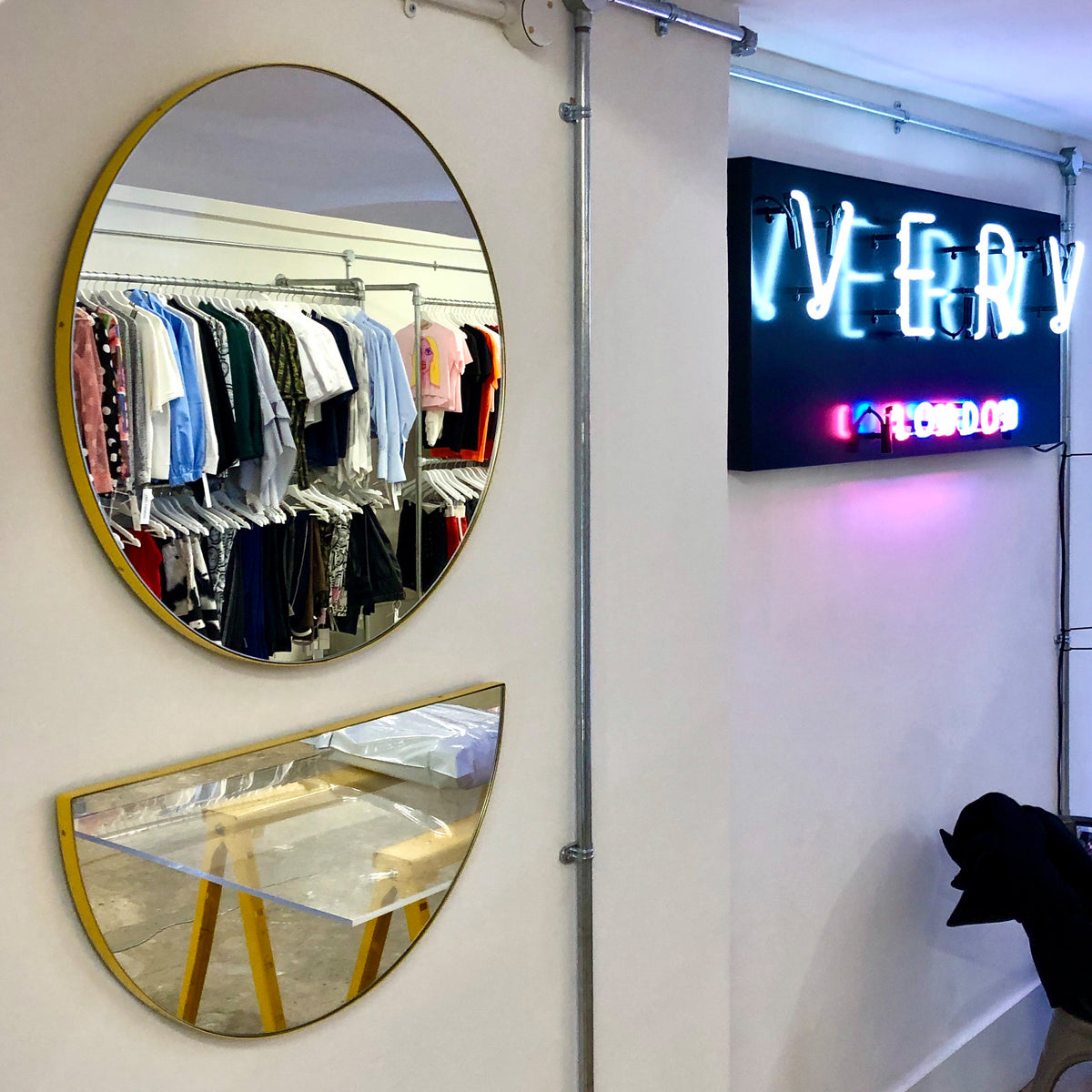 Luna™ Half-Moon shaped Modern Mirror with a Yellow Frame