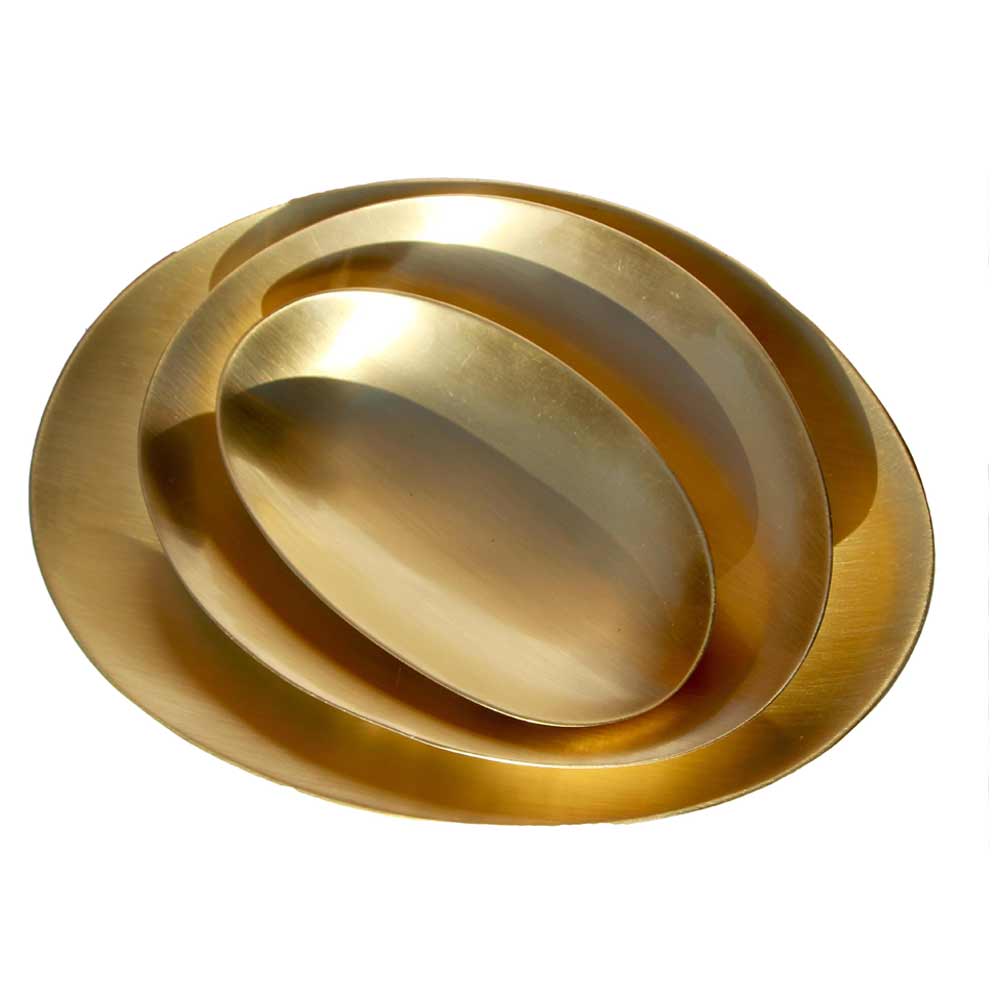 Set of 3 Handmade Brushed Brass Decorative Plates, Vide-Poche