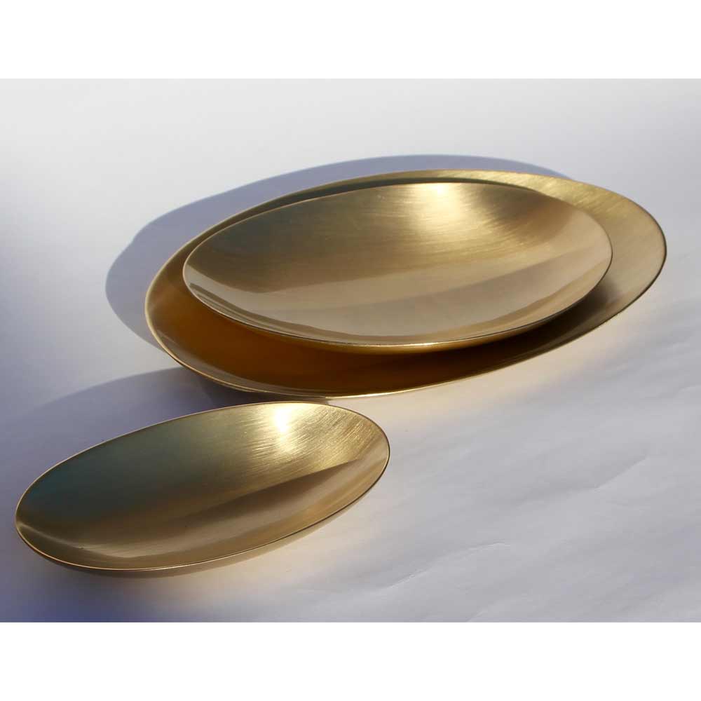 Set of 3 Handmade Brushed Brass Decorative Plates, Vide-Poche